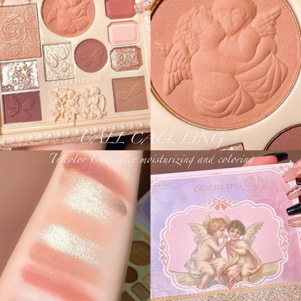 Pearl Matte Waterproof Eye Shadow Palette Blush Glitter Highlighter All In One Embossed Angel Face Contour Makeup Collection