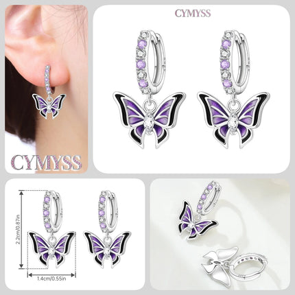 925 Sterling Silver Inlaid Zircon Butterfly Earrings Insect Element Original Design Women's Fashion Party Jewelry Gift Ear Loops