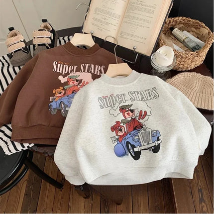 2025 Winter New Baby Long Sleeve Fleece Sweatshirt Infant Boy Girl Cartoon Warm Pullover Toddler Velvet Thick Casual Top Clothes