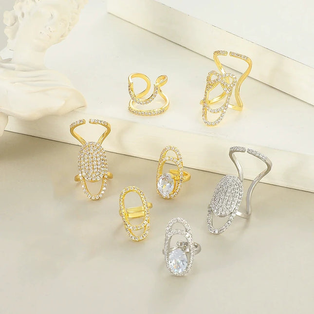 New Fashion Copper Inlaid Zircon Nail Ring INS Selling Gold Plated Manicure Joint Ring for Women Trend Party Jewelry