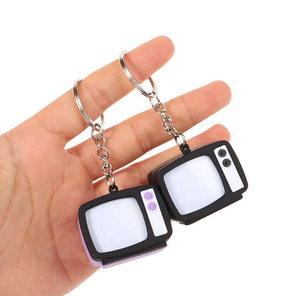Mini Vintage TV Set Keychain Simulation LED Sound TV Model Keyring Creative Television Key Holder Bag Pendant Car Key Ring