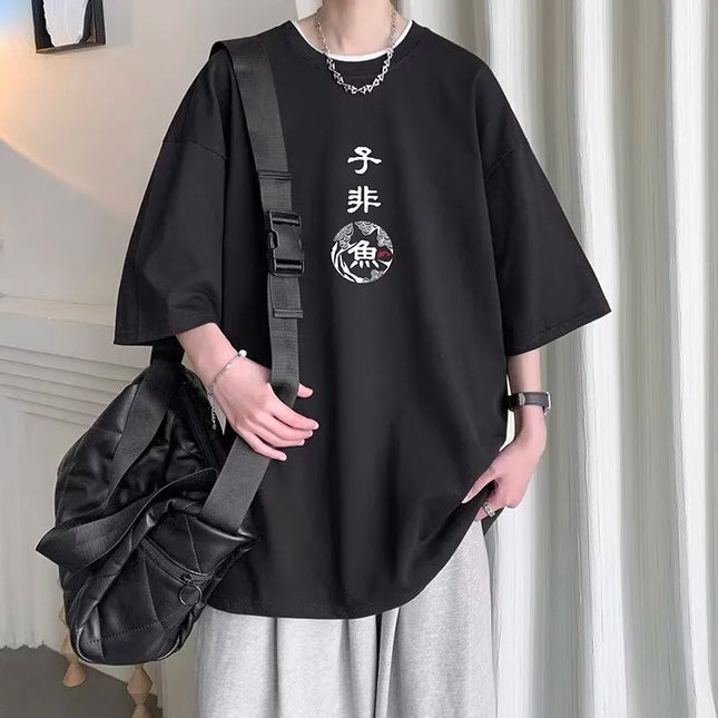 [size M-8XL] Men's Oversize T-shirt New Chinese Style Print Loose Cotton Short Sleeve T-shirt For Men And Women