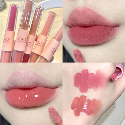 Double Head Lip Gloss Matte Velvet Sexy Red Tint Liquid Lipstick Waterproof Lipgloss Lasting Lip Glaze Korean Makeup Cosmetics