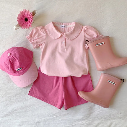 Solid Button Polo Shirt For Girls Cute Children Clothes Casual Short Sleeve T-shirt