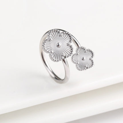 New Design Lucky Stainless Steel FIve Leaf Flower Bangle Ring Jewelry Set for Women Waterproof Fashion Jewelry Party Gift Clover