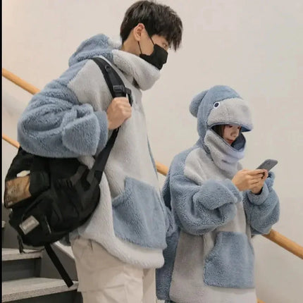 Kawaii Shark Shape Hoodie for Women Cute and Funny Coat Korean Fashion Loose All-match Oversized Thicken Hoodie