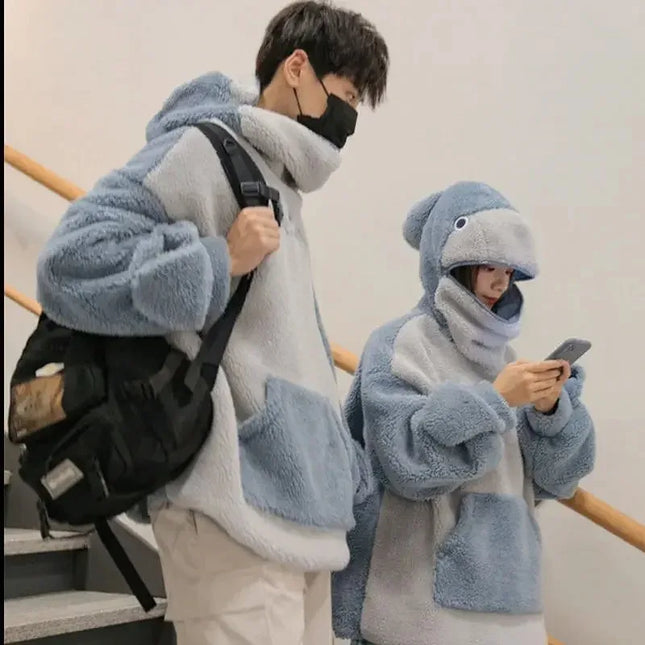 Kawaii Shark Shape Hoodie for Women Cute and Funny Coat Korean Fashion Loose All-match Oversized Thicken Hoodie