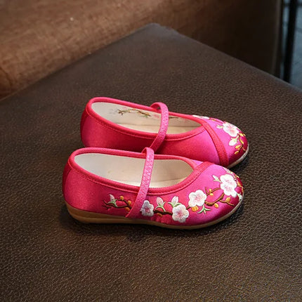 Girls Hanfu Flats Shoes Chinese Style Kids Princess Embroidery Cloth Shoes Dance Versatile Children's Ancient Dress Up Loafers
