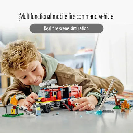 Suitable for city series fire command car boys and girls educational assembling building block toys children's Christmas gifts