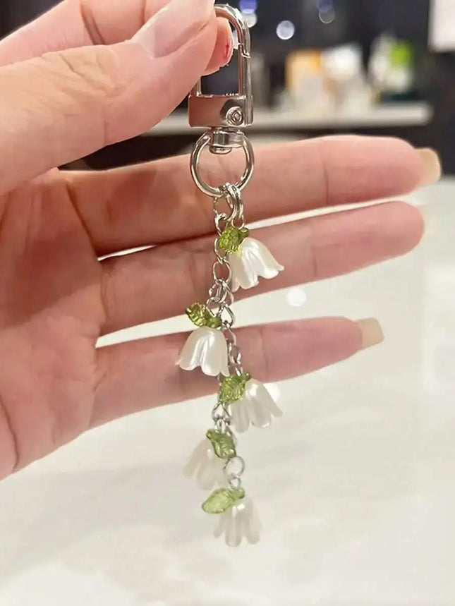 Faux pearl orchid keychain with tassel charm for backpacks bags cars earphone cases gift for women men teachers graduation birth