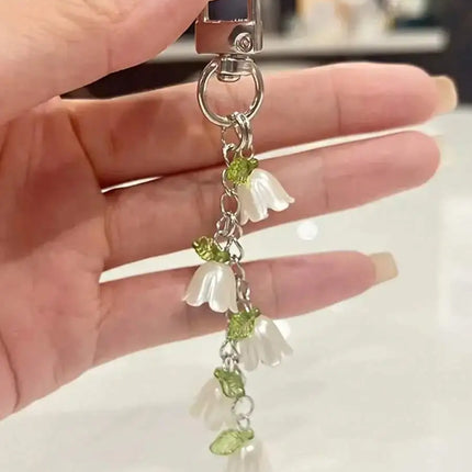 Faux pearl orchid keychain with tassel charm for backpacks bags cars earphone cases gift for women men teachers graduation birth