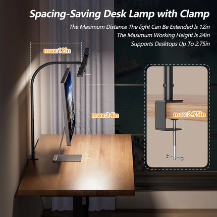 2-Headed LED Desk Lamp for Office Home Eye-Caring Architect Lamp with Clamp USB 3 Color Flexible Adjustable Lighting Table Lamp