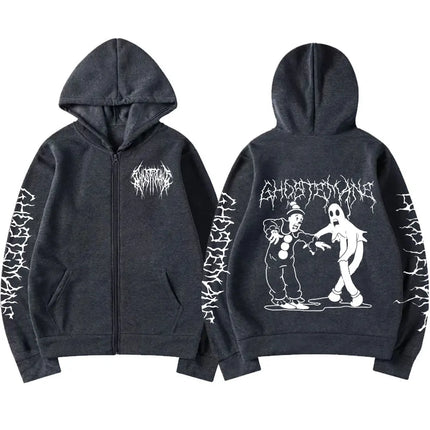 Limited Ghostemane Zipper Hoodie Graphic Print Hoodies Metal Rock Gothic Zip Up Hooded Sweatshirts Harajuku Streetwear Coats