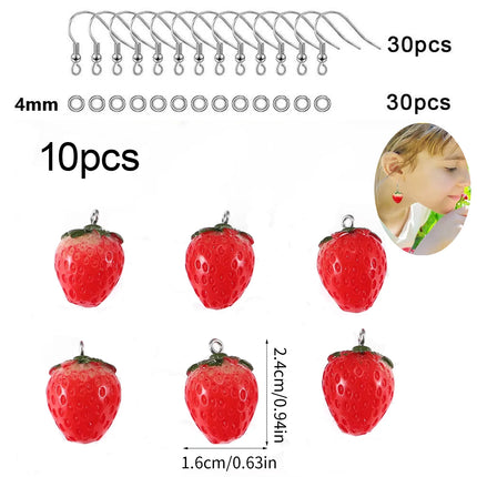 10pcs Resin Imitation Strawberry Shape Charms For DIY Key Chain Necklace Pendants Ornament Jewelry Making Accessories