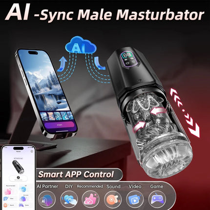 APP Controls 7 Thrust and Rotation 7 Tongue Licking and Vibration Mode Male Hands-Free Masturbator Airplane Cup for Adult Toys