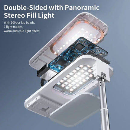 Multifunction PTZ Mobile Phone Live Dual Holder with 1000mAh Fill Light  Bluetooth Remote Control Retractable Shooting Stand