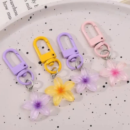 1/5Pcs New Sweet Colorful Flower Keychain Resin Rope Car Key Ring Hanging Jewelry Mini Keychain Girls