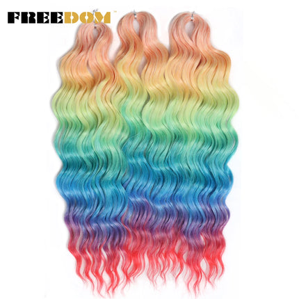 FREEDOM Synthetic Braiding Hair Extensions Deep Wavy 24 inch Long Curly Braids Hair Ombre Brown Rainbow Twist Crochet Hair