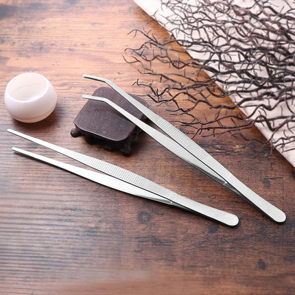 Stainless steel thick curved straight tweezers 48cm long teeth anti slip pet feeding tool, aquarium plant tweezers