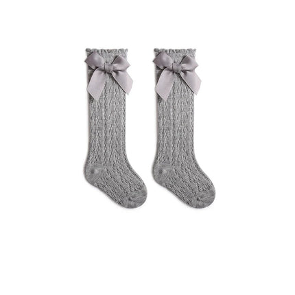 Summer Baby Girls Socks Toddler Bow Long Sock Kids Knee High Soft Cotton Mesh Stocking Spanish Style Hollow Out Lace Socks 0-3Y