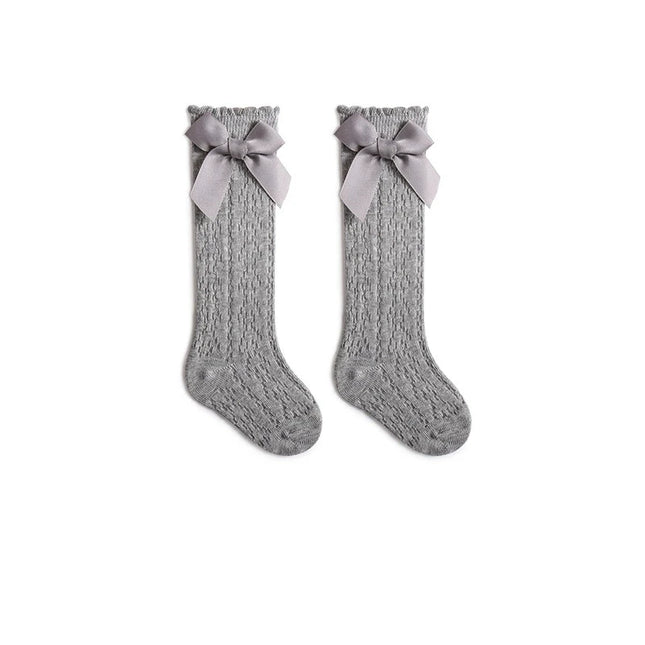 Summer Baby Girls Socks Toddler Bow Long Sock Kids Knee High Soft Cotton Mesh Stocking Spanish Style Hollow Out Lace Socks 0-3Y