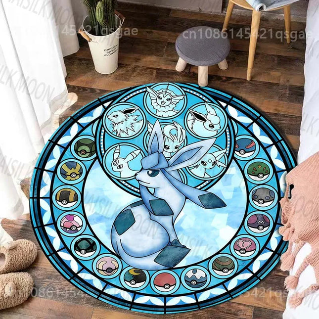 1PC Cartoon Japan Pokémon Sylveon Print Round Carpet for Living Room Bedroom Table Chair Sofa Home Decor Area Rug Luxury Gift