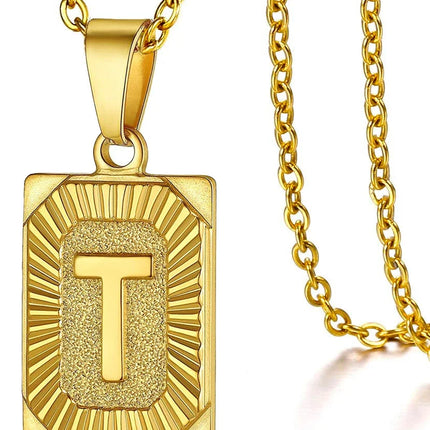 Fashion 26 Letter Gold Color Pendant Necklace for Men Women O Chain Link Charm Square Initial Necklace Choker Jewelry