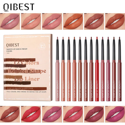 12-Piece Lip Liner Set - Long-Lasting, Waterproof, Nude Shades with Plant Squalane - Perfect Valentine's Day Gift for Her, Moist