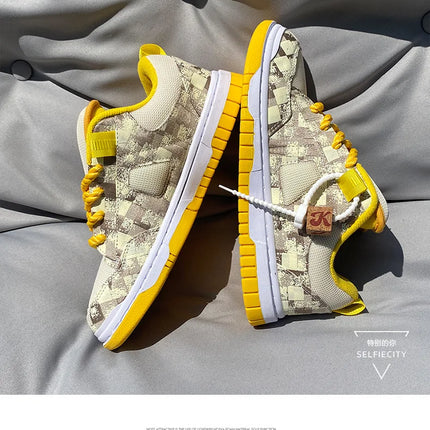 Men Plaid Low-top Thick Tongue Sports Running Shoes,women Couples Versatile Tide Leisure Sneakers,large-size Skateboarding Shoes