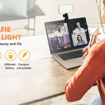 LED Selfie Light 120 LED 3000Mah Rechargeable Phone Light Clip 3 Light Modes Ring Light for Phone iPad Camera Laptop Selfie