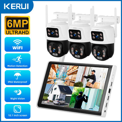 KERUI 6MP Full HD 8CH Wireless NVR Security WIFI IP Dual Lens Camera System Kit Outdoor Surveillance CCTV Audio Video Recorder