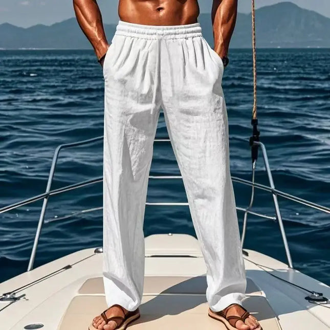 Men's Lightweight Breathable Linen Blend Pants with Drawstring Waist Loose Fit Beach Trousers