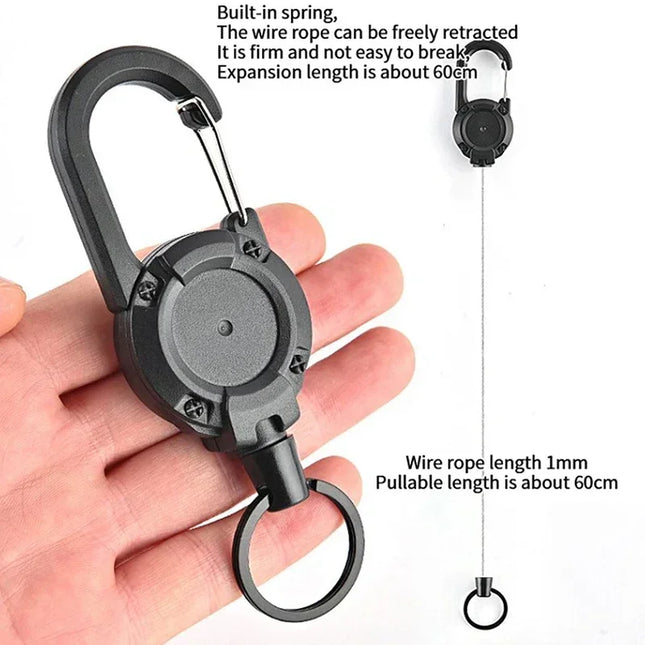 Retractable Heavy Duty Pull Reel Carabiner Key Chains Strong Steel Wire Rope Buckle Spring Key Ring Outdoor Sporty Keychain Tool