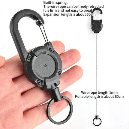 Retractable Heavy Duty Pull Reel Carabiner Key Chains Strong Steel Wire Rope Buckle Spring Key Ring Outdoor Sporty Keychain Tool