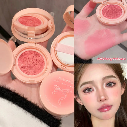 Creamy Air Cushion Blush Hydrating Matte Pink Natural Cheek Tint Brighten Face Waterproof Silky Liquid Blusher Cream With Puff