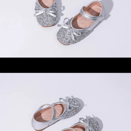 Kids Leather Shoe Spring Autumn Elegant Girls Party Shoes Fashion Sequins Bowtie Children Princess Shoes for Wedding Shallow