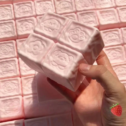 Squishy Strawberry Chocolate Milk Cube Cake Bread Squeeze Toy Soft Stress Relief Slow Rising Sensory Fidget Toys for Kids Adults