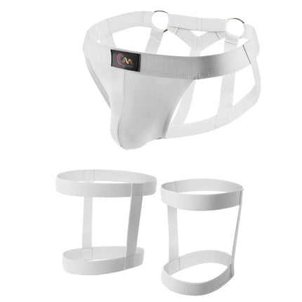 Men Sexy Lingerie T-back Bulge Pouch Briefs Leg Ring Underpants Hollow-out Jockstrap With Metal Ring Sexy Thong G String