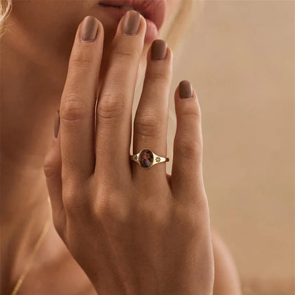 Custom Picture Rings Oval Photo Ring With 2 Birthstones Personalized Photo Memorial Anniversary Keepsake Rings for Women Mom