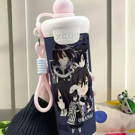 Demon Slayer Stainless Steel Insulated Cup Cute Fashion Cartoon Floating Ball Straw Thermos Portable Coffee Cup Gift for Friends