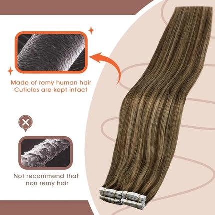 Invisible Tape In Remy Human Hair Extensions Skin Weft Piano Color Brown mixed Honey Blond Tape ins Hair Extensions