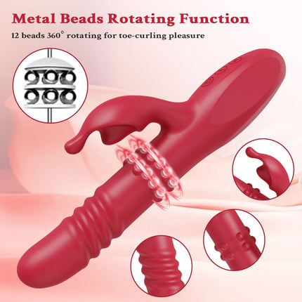Powerful Telescopic Rabbit Vibrator for Women G Spot Rotating Massage Vaginal Clitoris Stimulator Female for Adult Sexy Toys