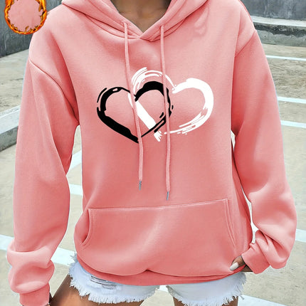 Women's casual hoodie sweatshirt heart graphic print round neck long-sleeved autumn and winter warm regular version