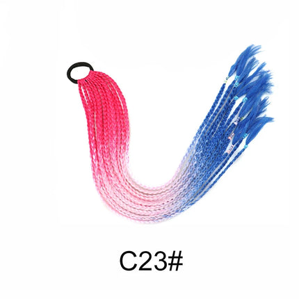 24Inch Synthetic Gradient  Colored Braided Ponytail Hair Extension Elastic Rubber Band Braiding Ponytail for Girl Women