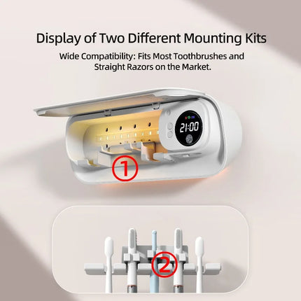 UV Toothbrush Sanitizer with 20-Min Quick Dry Dual Mount Rechargeable Toothbrush Cleaner Holder for Bathroom Family Use