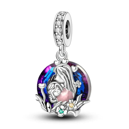 100% 925 Sterling Silver Blue Round Crystal Life Tree Angel Star Moon Pendants Charms Fit 925 Original Bracelets DIY Jewelry