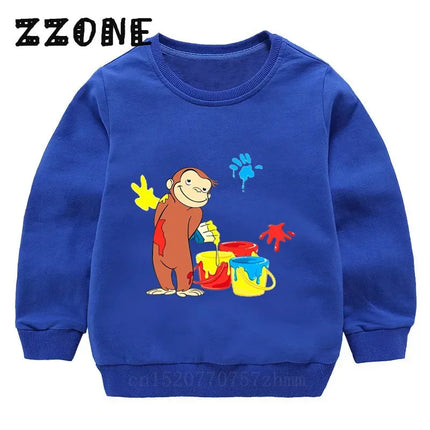 Kids Curious George Monkey Cute Cartoon Sweatshirts Children's Hoodies Baby Cotton Pullover Tops Girl Boy Autumn Clothes,KYT5266