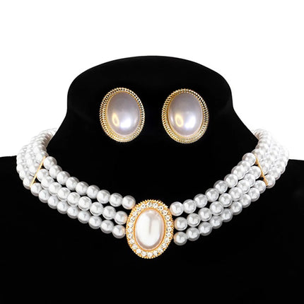 AINAMEISI 3pcs Fashion Bridal White Multi-Layer Imitation Pearl Necklace Set Dress Wedding Accessories