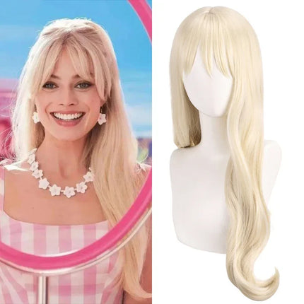 Long Wavy Synthetic Blonde Wig Natural Hairline Cosplay Party Costume Women Heat Resistant Fiber Daily Wear