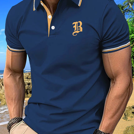 Men's Casual Chest Letter Polo Summer Fashion Top Outdoor Sports Polo  Outdoor Clothing Breathable Quick-Dry Tee for Men